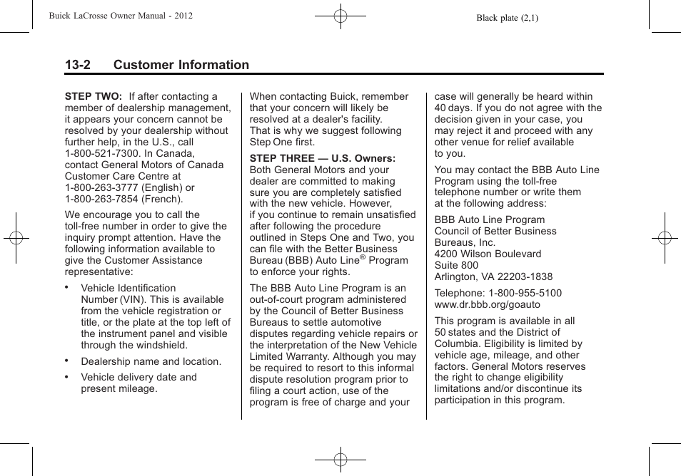 2 customer information | Buick 2012 LaCrosse User Manual | Page 456 / 496