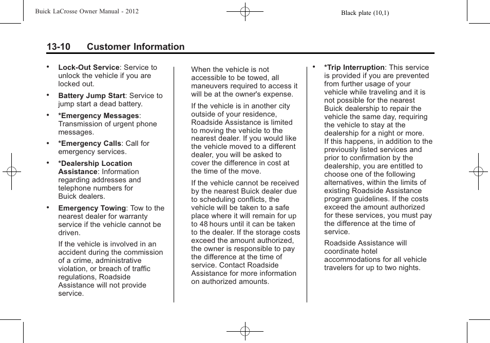 10 customer information | Buick 2012 LaCrosse User Manual | Page 464 / 496