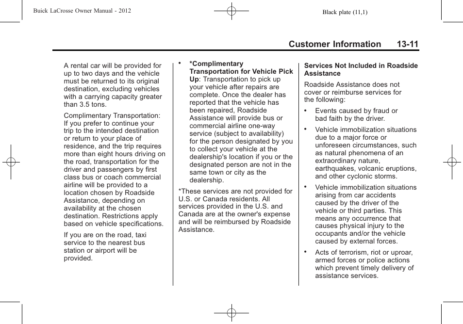Customer information 13-11 | Buick 2012 LaCrosse User Manual | Page 465 / 496