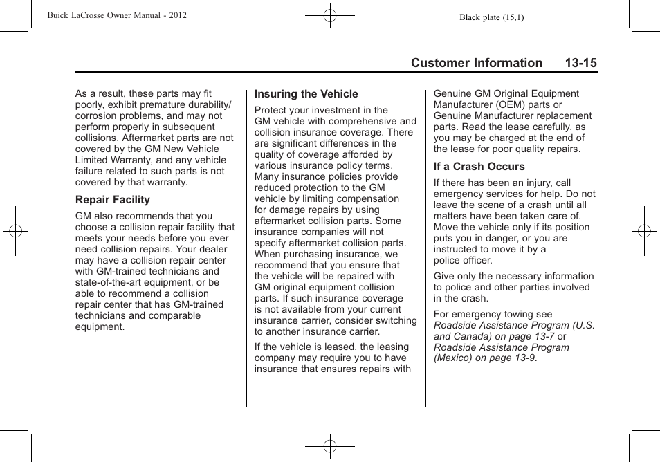 Customer information 13-15 | Buick 2012 LaCrosse User Manual | Page 469 / 496