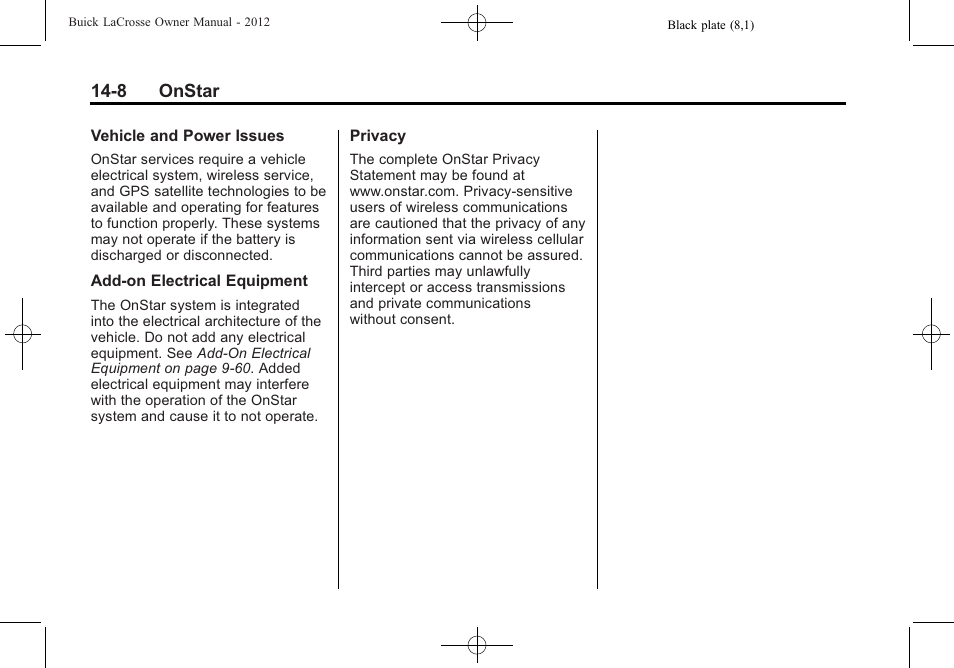 Buick 2012 LaCrosse User Manual | Page 482 / 496