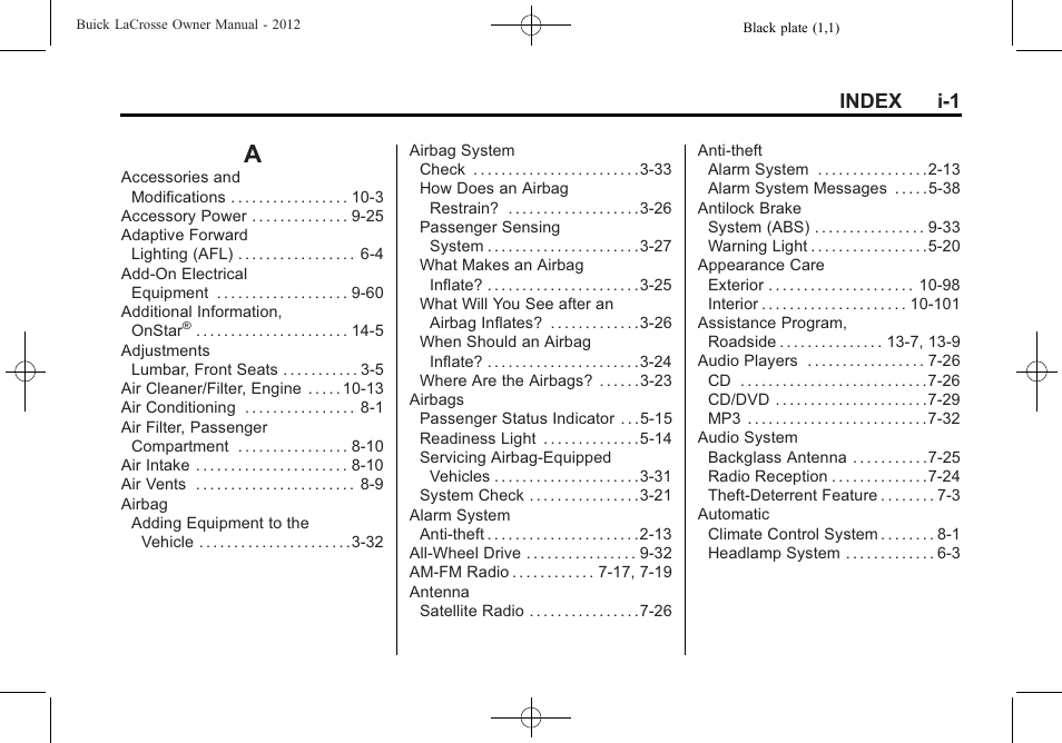Index, Index_a, Index i-1 | Buick 2012 LaCrosse User Manual | Page 483 / 496