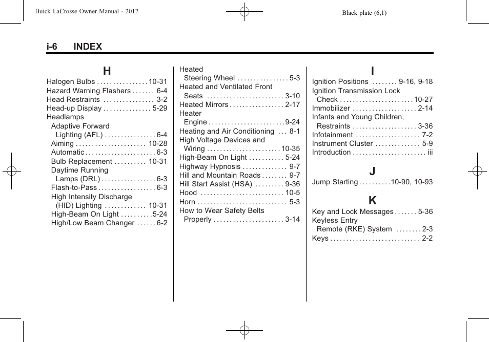 Index_h, Index_i, Index_j | Index_k | Buick 2012 LaCrosse User Manual | Page 488 / 496