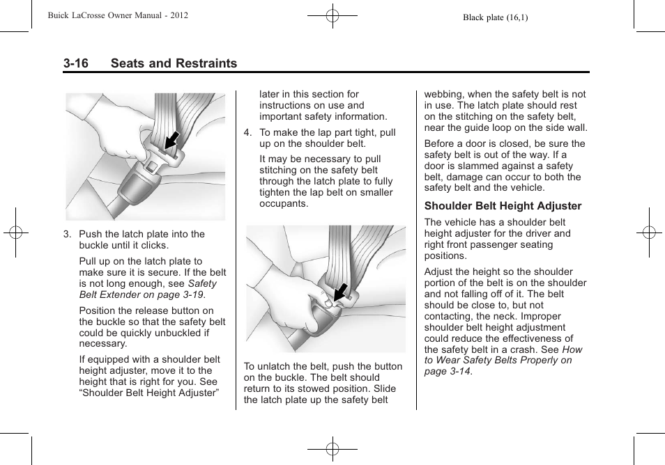 16 seats and restraints | Buick 2012 LaCrosse User Manual | Page 72 / 496
