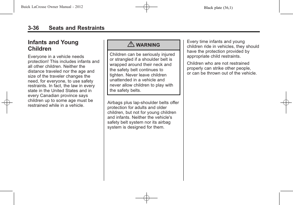 Infants and young children, Infants and young, Children -36 | Buick 2012 LaCrosse User Manual | Page 92 / 496