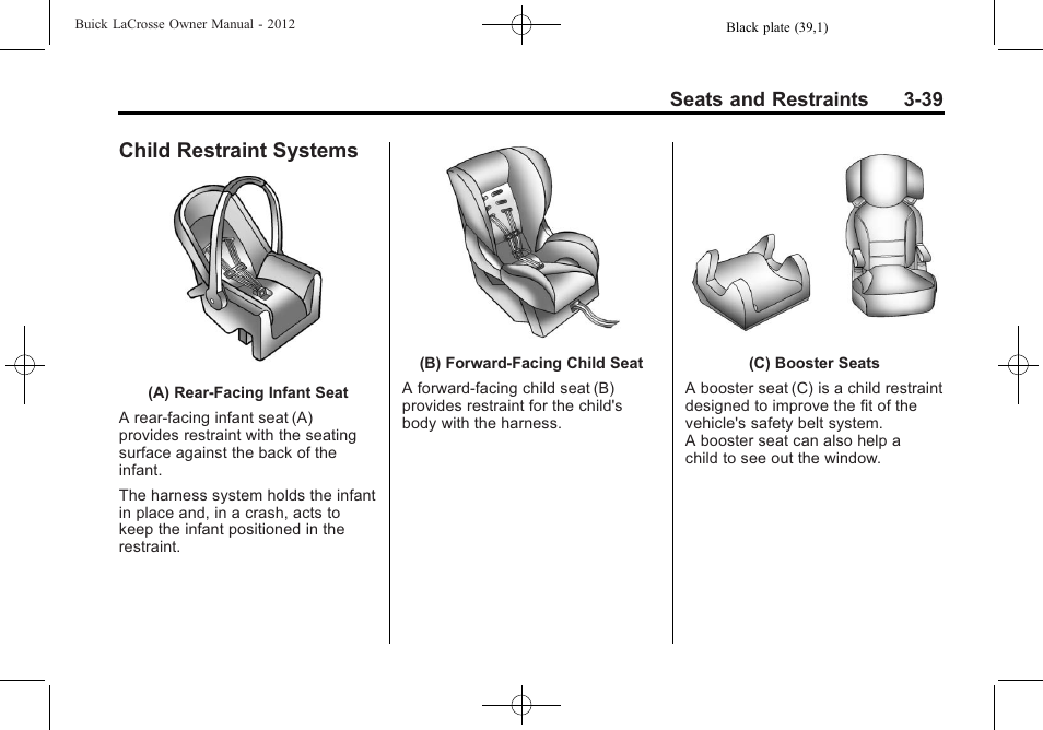 Child restraint systems, Child restraint systems -39 | Buick 2012 LaCrosse User Manual | Page 95 / 496