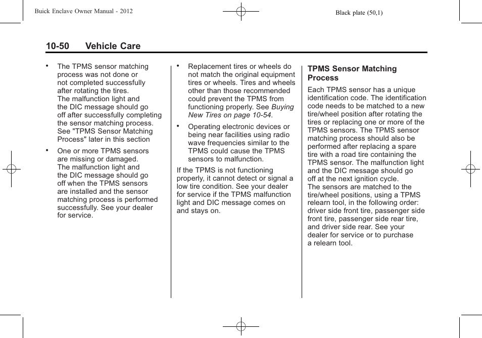 50 vehicle care | Buick 2012 Enclave User Manual | Page 362 / 474