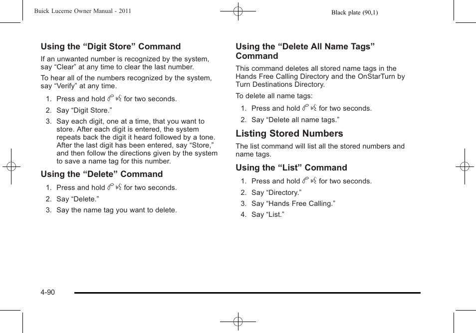Listing stored numbers | Buick 2011 Lucerne User Manual | Page 246 / 450