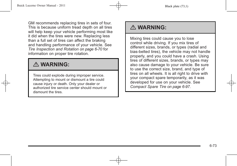 Warning | Buick 2011 Lucerne User Manual | Page 359 / 450