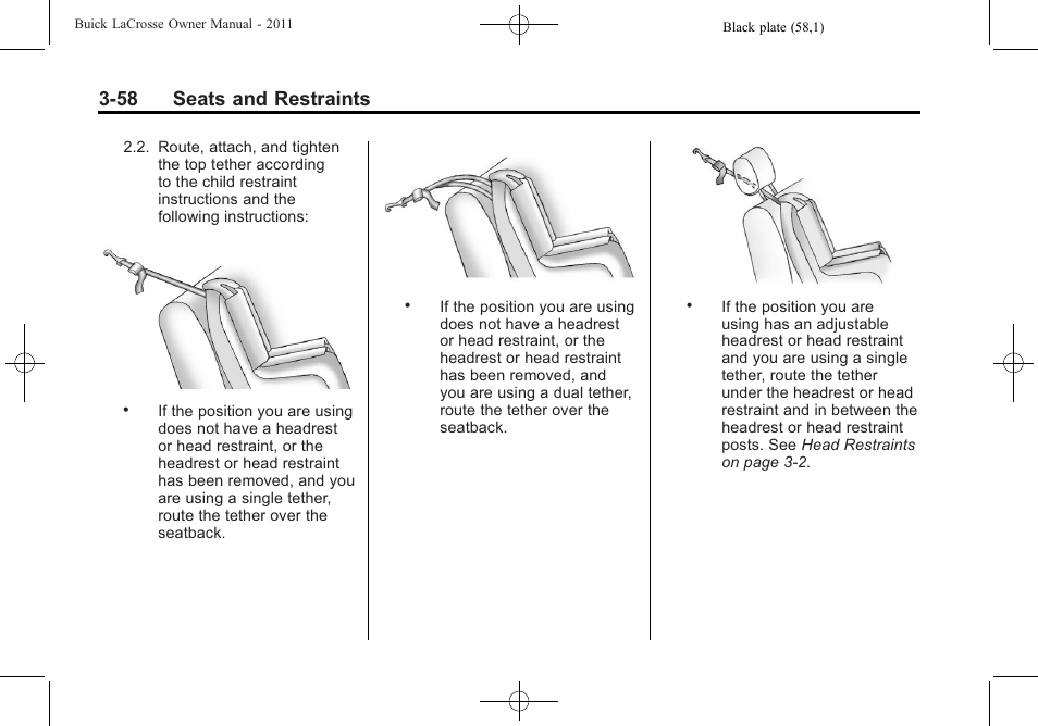 58 seats and restraints | Buick 2011 Lacrosse User Manual | Page 112 / 462