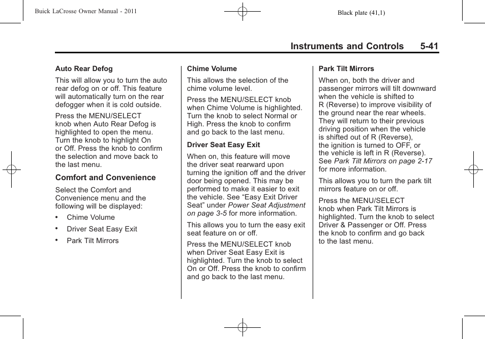 Instruments and controls 5-41 | Buick 2011 Lacrosse User Manual | Page 163 / 462