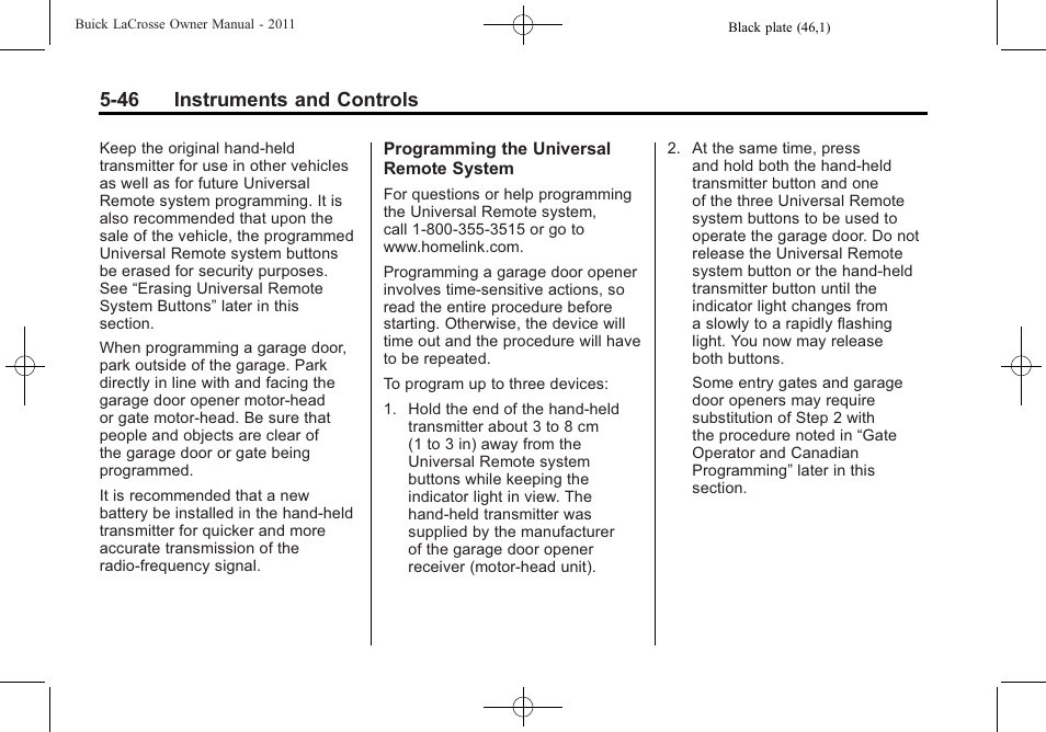 46 instruments and controls | Buick 2011 Lacrosse User Manual | Page 168 / 462