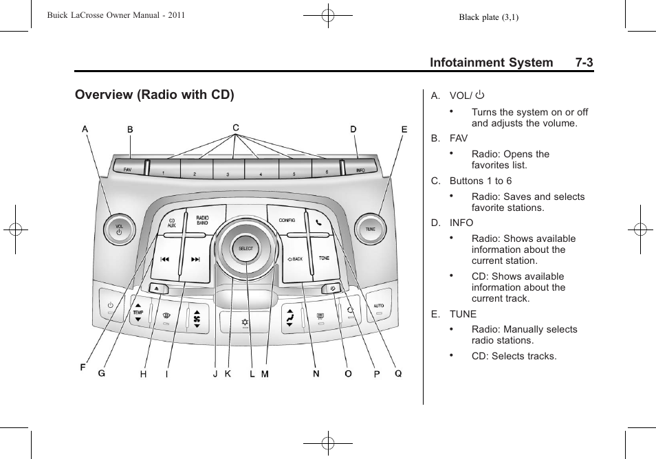 Overview (radio with cd), Overview (radio with cd) -3, Infotainment system 7-3 | Buick 2011 Lacrosse User Manual | Page 183 / 462