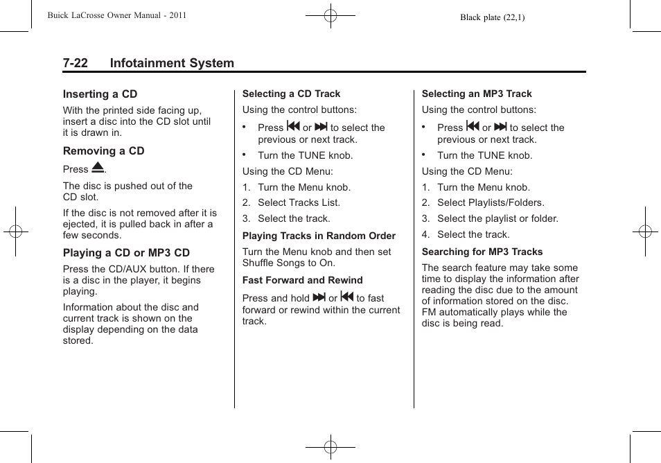 22 infotainment system | Buick 2011 Lacrosse User Manual | Page 202 / 462