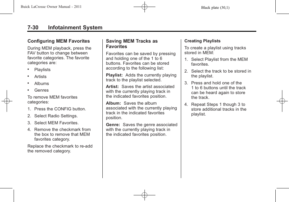30 infotainment system | Buick 2011 Lacrosse User Manual | Page 210 / 462