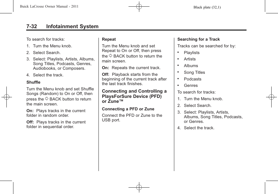 32 infotainment system | Buick 2011 Lacrosse User Manual | Page 212 / 462