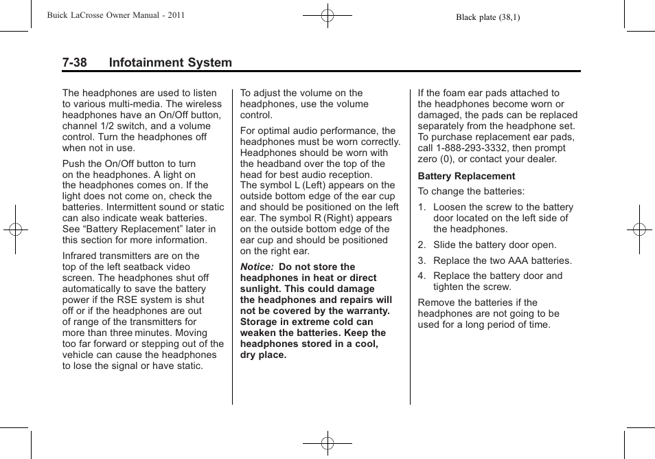 38 infotainment system | Buick 2011 Lacrosse User Manual | Page 218 / 462