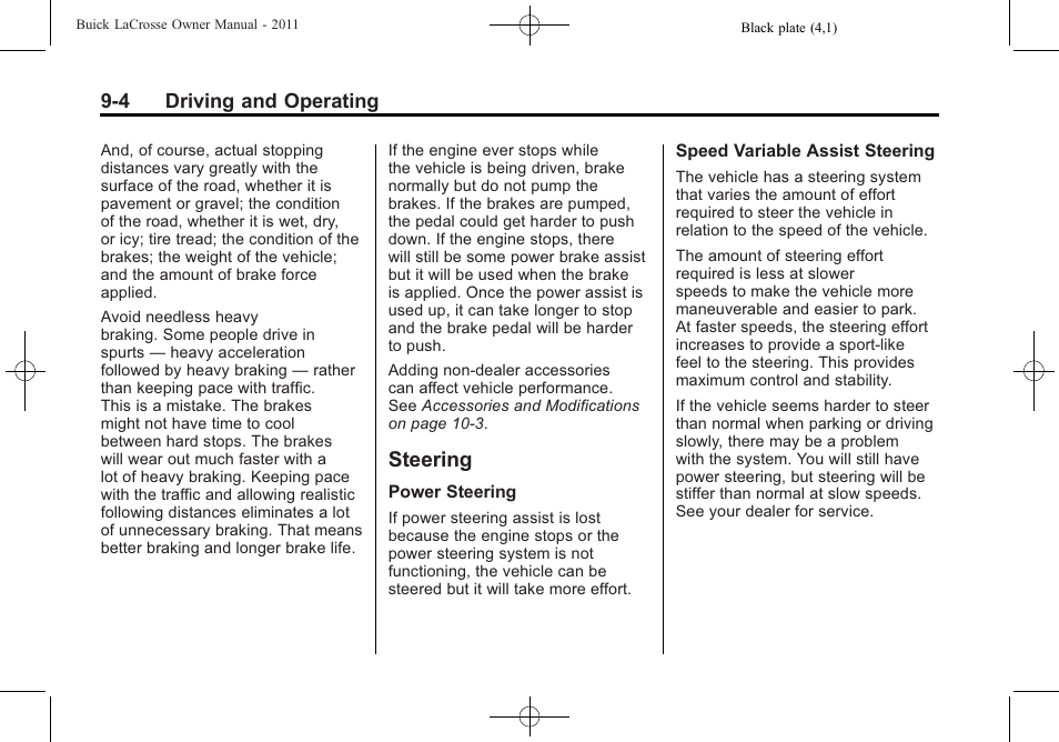 Steering, Steering -4, Shifting | Buick 2011 Lacrosse User Manual | Page 254 / 462