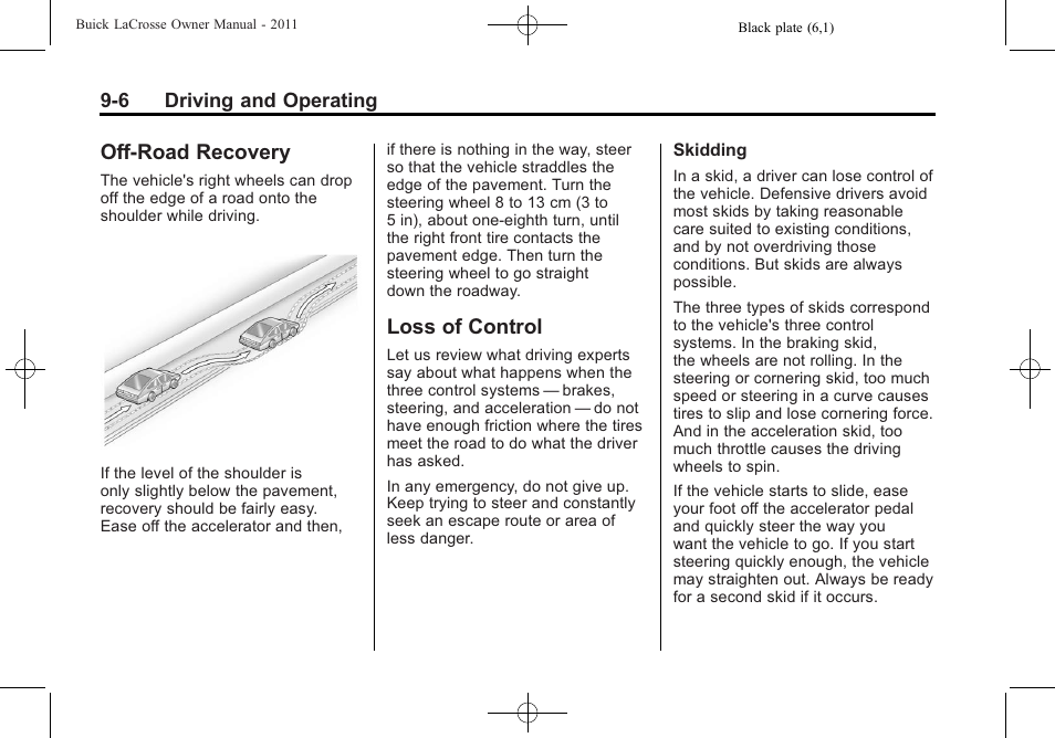 Off-road recovery, Loss of control, Off-road recovery -6 loss of control -6 | Buick 2011 Lacrosse User Manual | Page 256 / 462