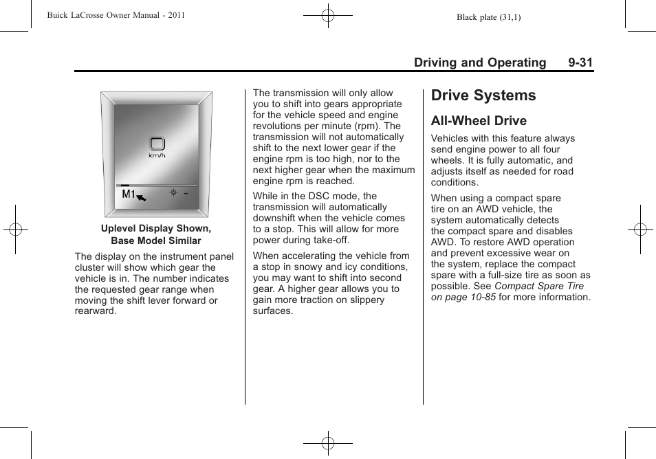 Drive systems, All-wheel drive, All-wheel drive -31 | Buick 2011 Lacrosse User Manual | Page 281 / 462