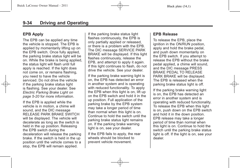 34 driving and operating | Buick 2011 Lacrosse User Manual | Page 284 / 462