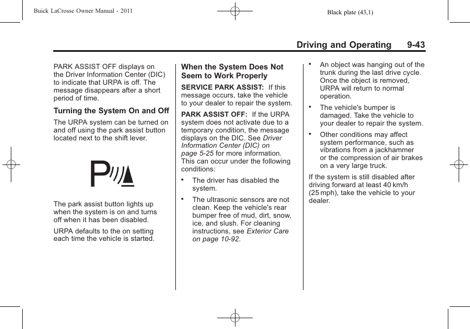 Driving and operating 9-43 | Buick 2011 Lacrosse User Manual | Page 293 / 462