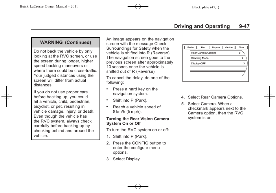 Driving and operating 9-47 | Buick 2011 Lacrosse User Manual | Page 297 / 462