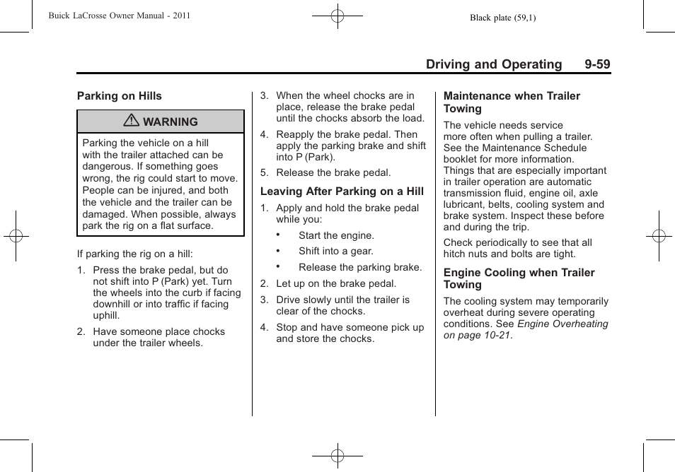 Driving and operating 9-59 | Buick 2011 Lacrosse User Manual | Page 309 / 462