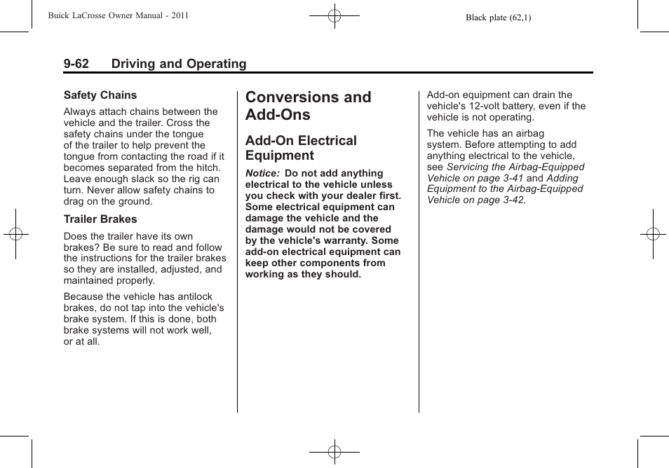 Conversions and add-ons, Add-on electrical equipment, Conversions and add-ons -62 | Add-on electrical, Equipment -62 | Buick 2011 Lacrosse User Manual | Page 312 / 462