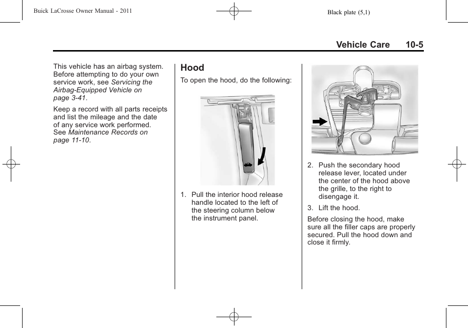 Hood, Hood -5 | Buick 2011 Lacrosse User Manual | Page 317 / 462