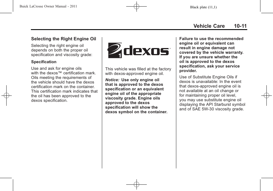 Vehicle care 10-11 | Buick 2011 Lacrosse User Manual | Page 323 / 462
