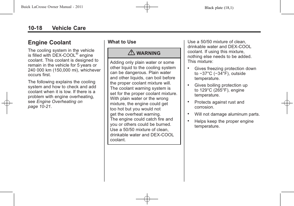 Engine coolant, Engine coolant -18, Bulb | 18 vehicle care | Buick 2011 Lacrosse User Manual | Page 330 / 462