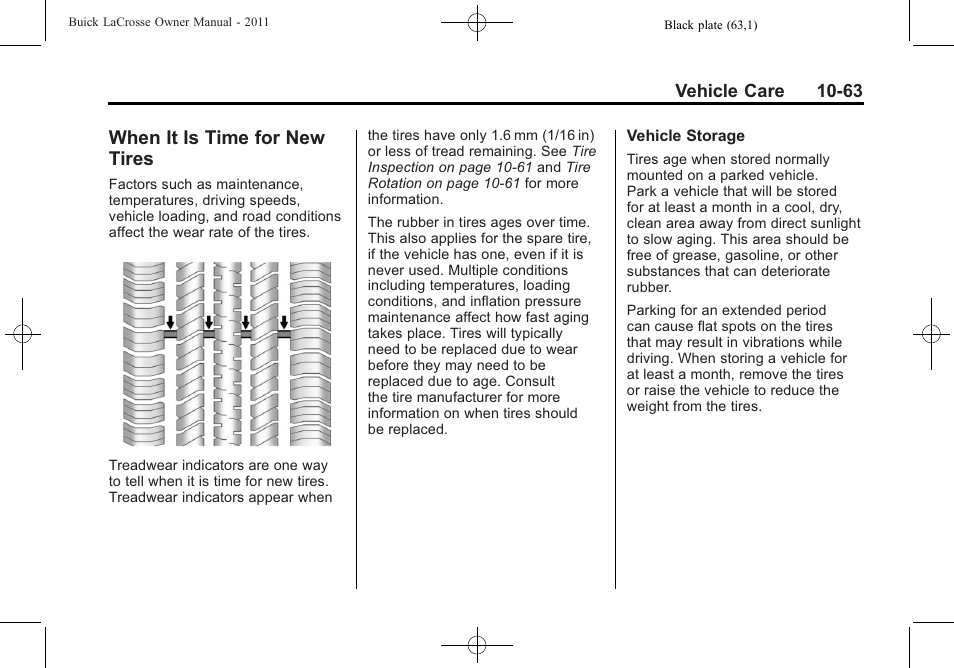 When it is time for new tires, When it is time for new, Tires -63 | Buick 2011 Lacrosse User Manual | Page 375 / 462
