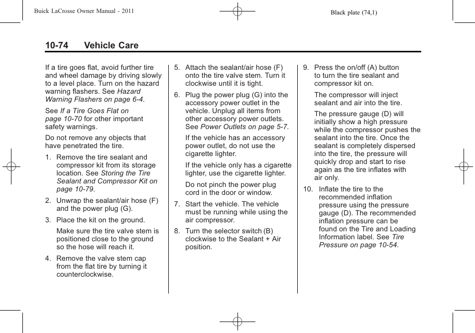 74 vehicle care | Buick 2011 Lacrosse User Manual | Page 386 / 462