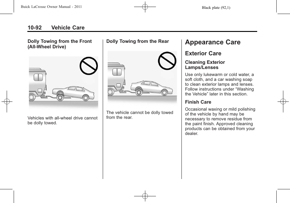 Appearance care, Exterior care, Appearance care -92 | Exterior care -92 | Buick 2011 Lacrosse User Manual | Page 404 / 462