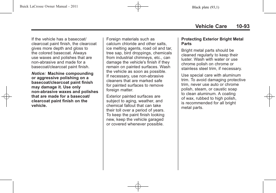 Vehicle care 10-93 | Buick 2011 Lacrosse User Manual | Page 405 / 462