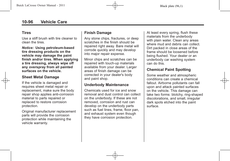 96 vehicle care | Buick 2011 Lacrosse User Manual | Page 408 / 462