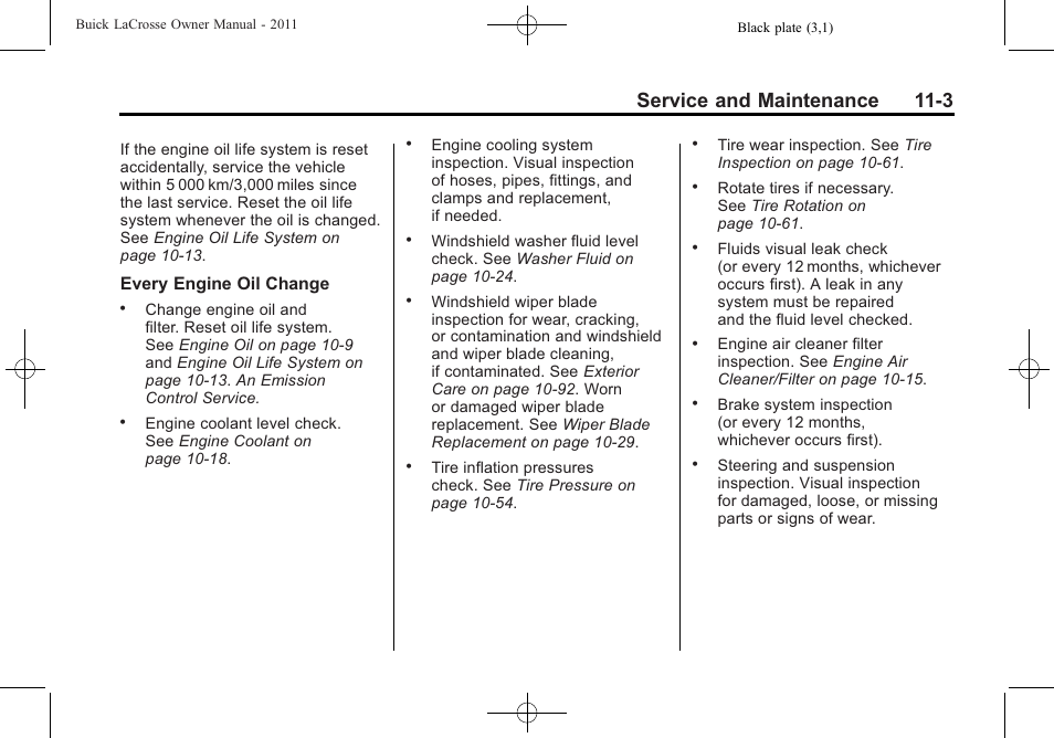 Service and maintenance 11-3 | Buick 2011 Lacrosse User Manual | Page 415 / 462