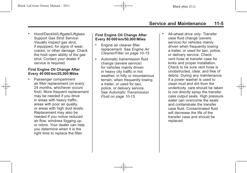 Service and maintenance 11-5 | Buick 2011 Lacrosse User Manual | Page 417 / 462