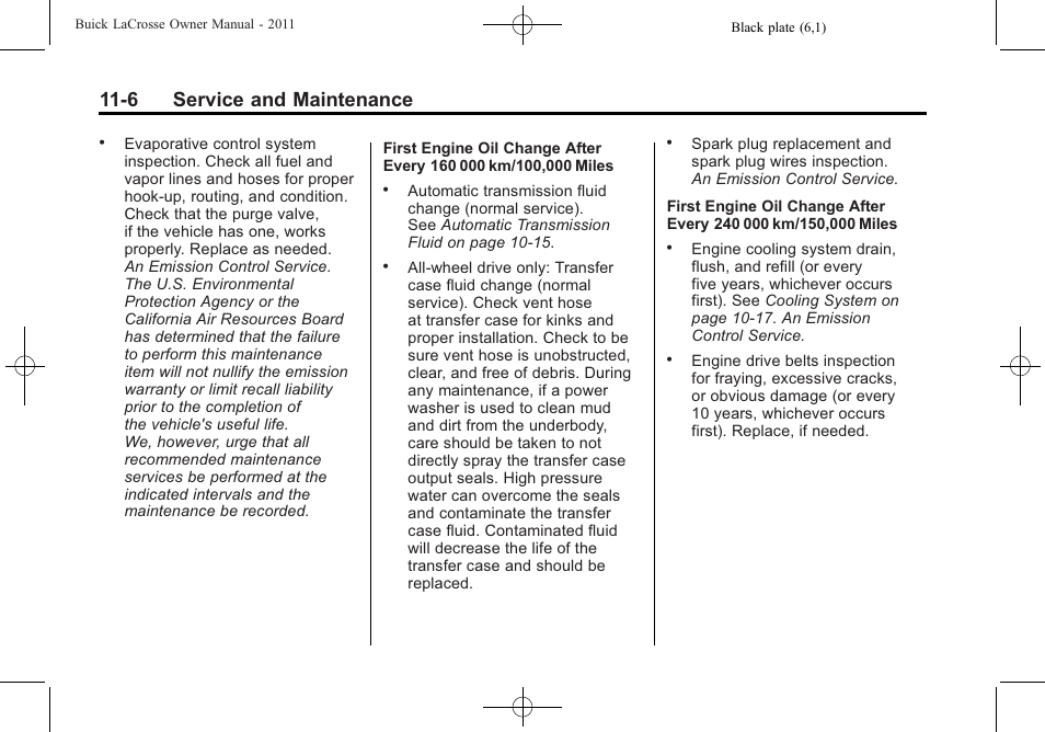 6 service and maintenance | Buick 2011 Lacrosse User Manual | Page 418 / 462