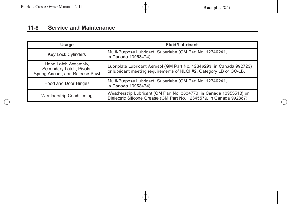 8 service and maintenance | Buick 2011 Lacrosse User Manual | Page 420 / 462