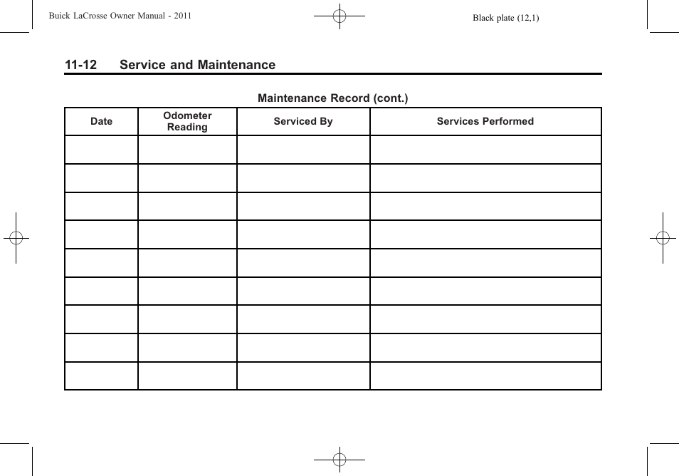 12 service and maintenance | Buick 2011 Lacrosse User Manual | Page 424 / 462