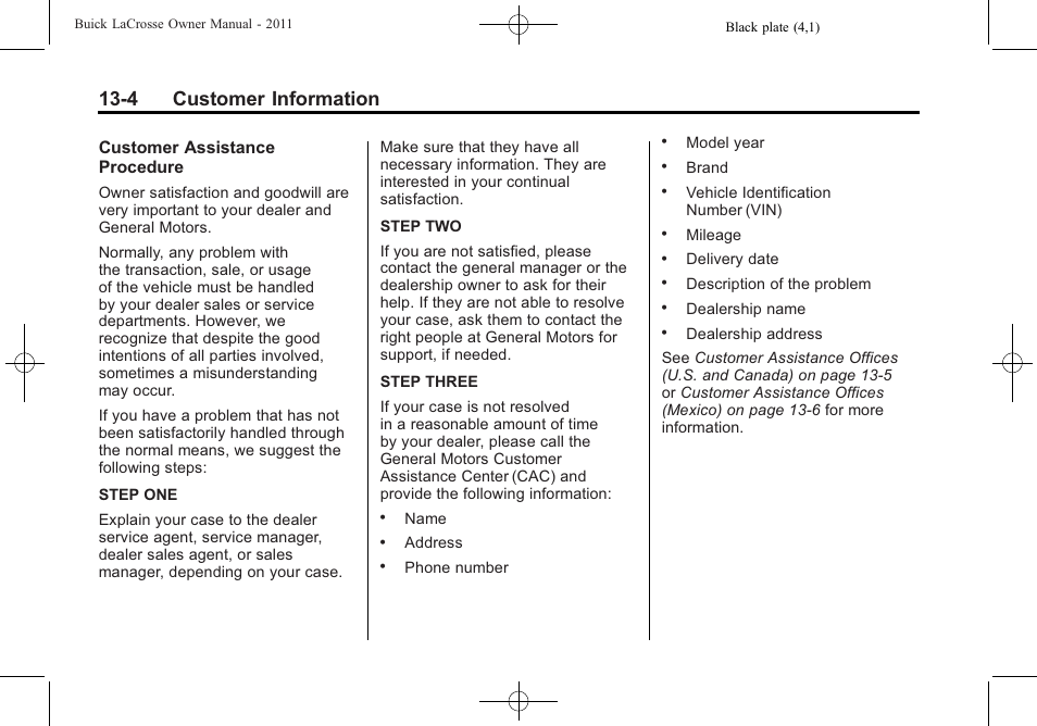 4 customer information | Buick 2011 Lacrosse User Manual | Page 432 / 462