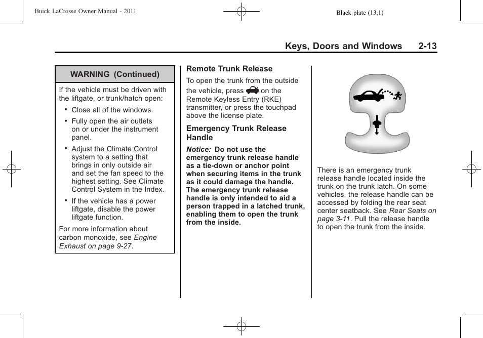 Keys, doors and windows 2-13 | Buick 2011 Lacrosse User Manual | Page 45 / 462