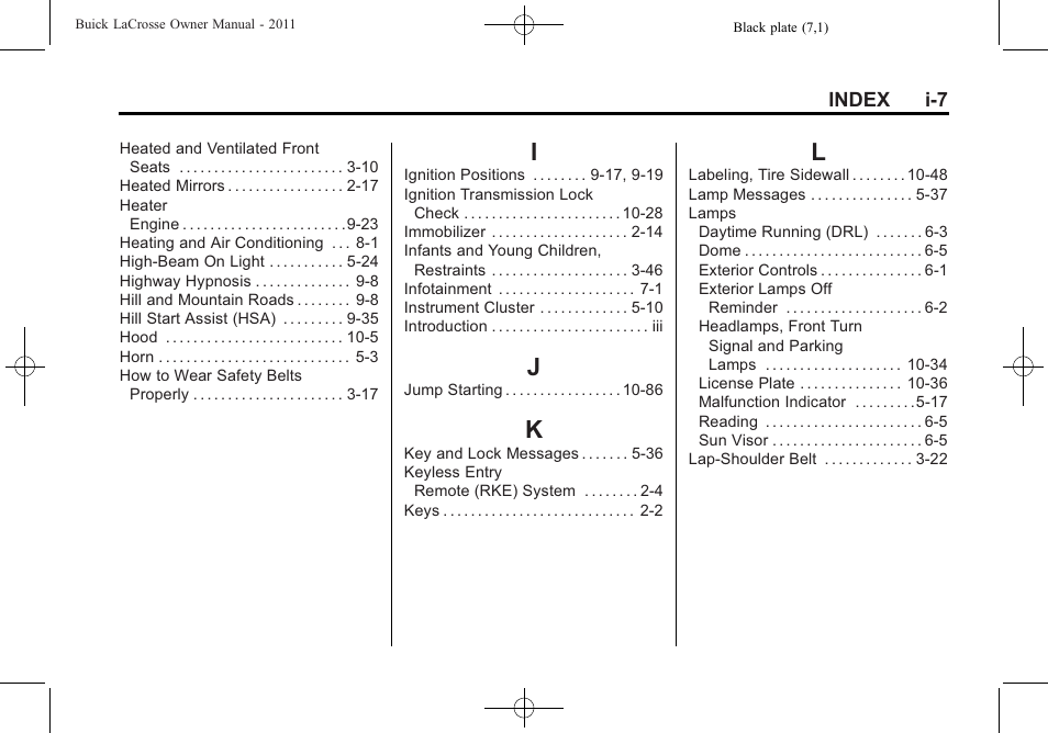 Index_i, Index_j, Index_k | Index_l | Buick 2011 Lacrosse User Manual | Page 455 / 462