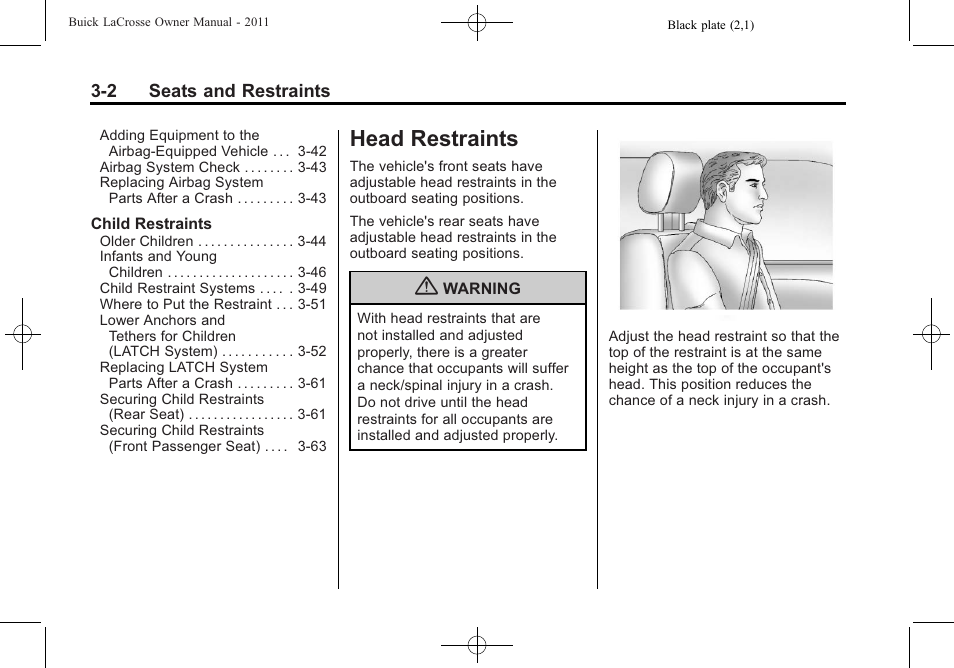 Head restraints, Head restraints -2 | Buick 2011 Lacrosse User Manual | Page 56 / 462
