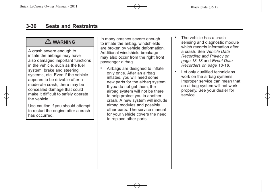 36 seats and restraints | Buick 2011 Lacrosse User Manual | Page 90 / 462