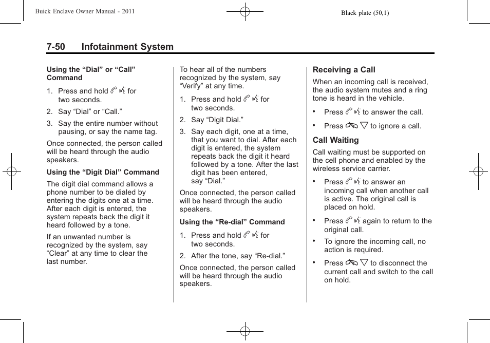 50 infotainment system | Buick 2011 Enclave User Manual | Page 226 / 434