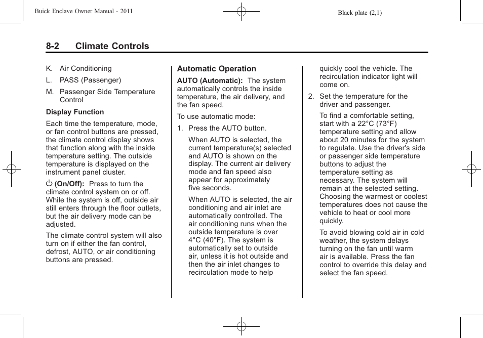 2 climate controls | Buick 2011 Enclave User Manual | Page 230 / 434