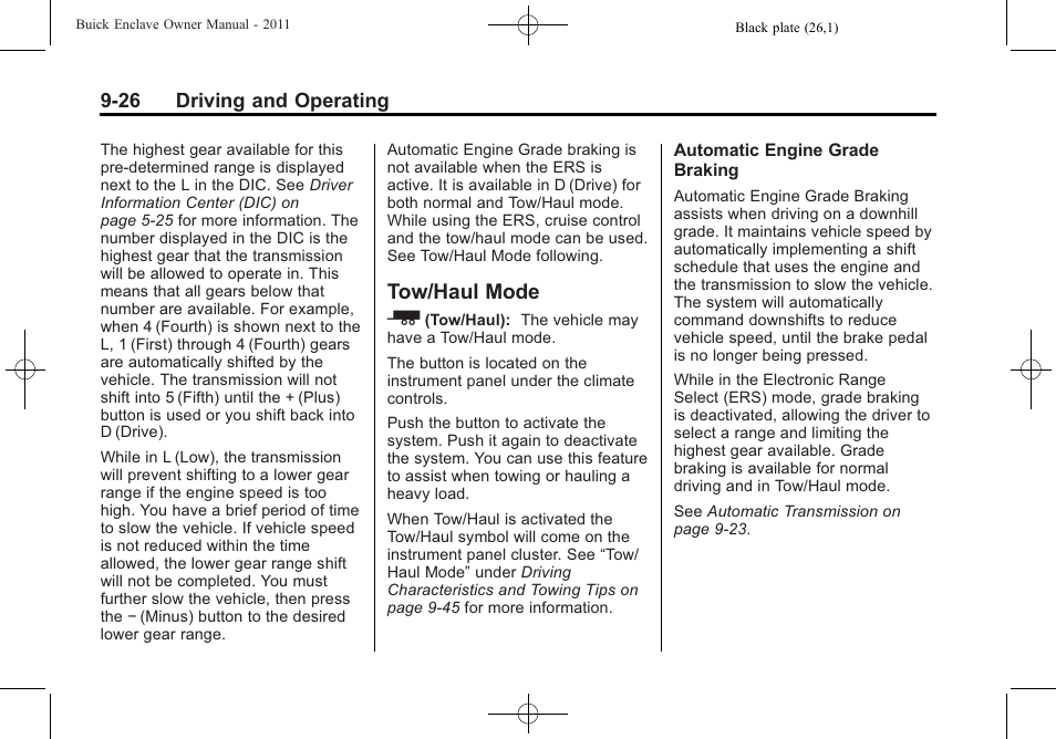 Tow/haul mode, Tow/haul mode -26 | Buick 2011 Enclave User Manual | Page 264 / 434